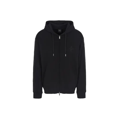 ARMANI EXCHANGE Logo Embroidered Zip Up Hoodie