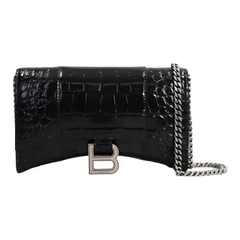 Balenciaga Hourglass Leather Shoulder Bag Women's Black