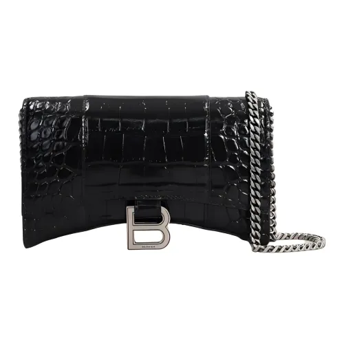 Balenciaga Hourglass Leather Shoulder Bag Women's Black