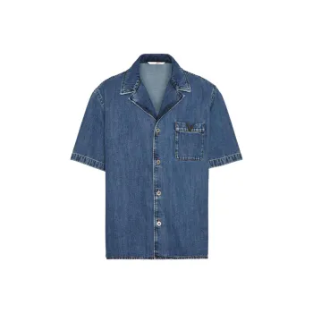Valentino Logo Plaque Short Sleeved Denim Shirt