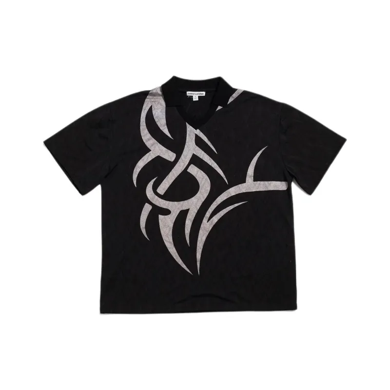 Jaded London Drift Series Drift Collection Tattoo Football Polo Shirt Polo Shirt Men's Black-0