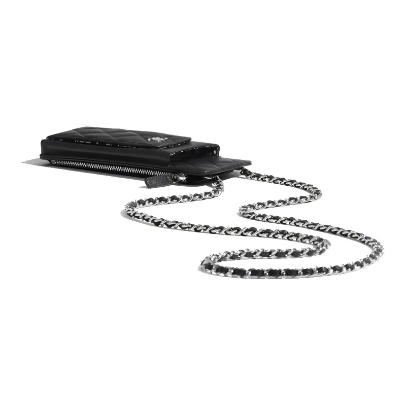 CHANEL Grain Calfskin Fabric And Silver Metal Chain Bag, Shoulder Bag Women's Black-3