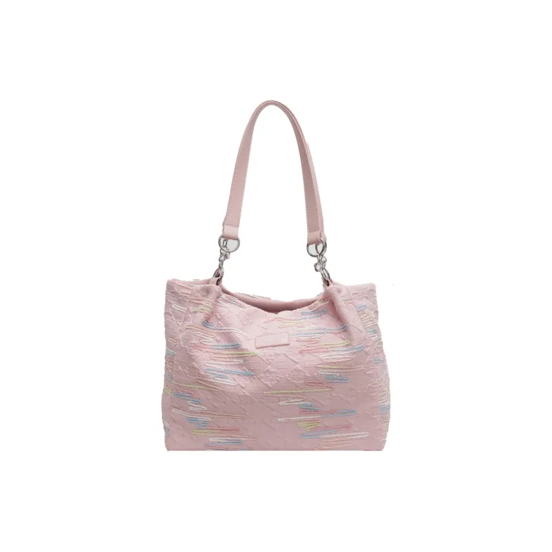Single Warehouse Fabric Shoulder Bag Tote Women's Ecru/Pink/Black-6