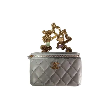 CHANEL Sheepskin One Shoulder Makeup Bag Women's Light Gray