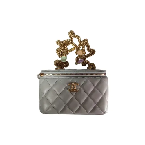 CHANEL Sheepskin One Shoulder Makeup Bag Women's Light Gray