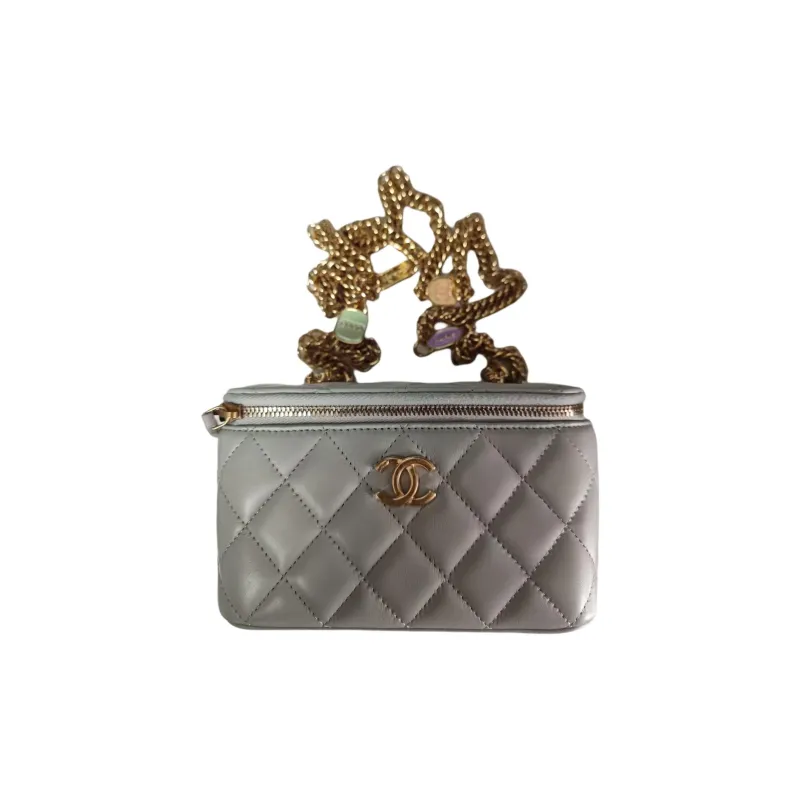 CHANEL Sheepskin One Shoulder Makeup Bag Women's Light Gray-0