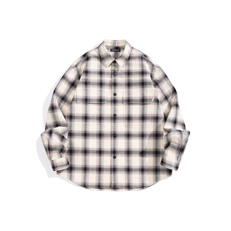 PEACEBIRD MEN Shirt Men's Yellow White Plaid-0