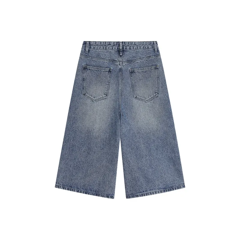 PAINT STAIN Vintage Loose Fit Minimalist Style Denim Shorts Unisex-9