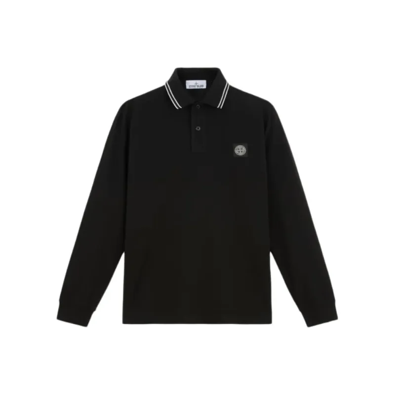 STONE ISLAND Compass Patch Long Sleeved Polo Shirt-0