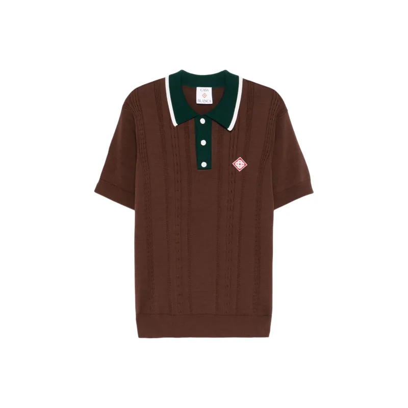 CASABLANCA Short Sleeved Cable Knit Polo Shirt-0