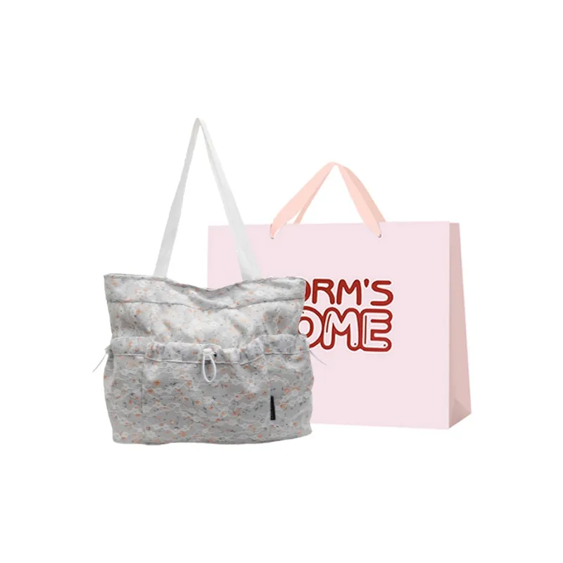 Worm's Home Nylon Tote Bag, Shoulder Bag Women's Gray/White/Black-5