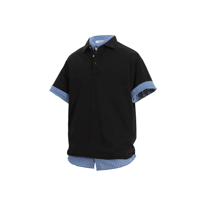 OGEK Polo Shirt Unisex Black POLO Comes With Blue Plaid Shirt-6