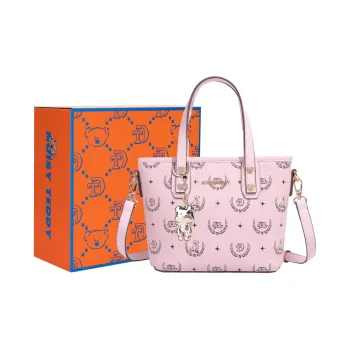 NOISY TEDDY PVC Tote Handbag, Crossbody Bag Regular Women's Pink/Beige