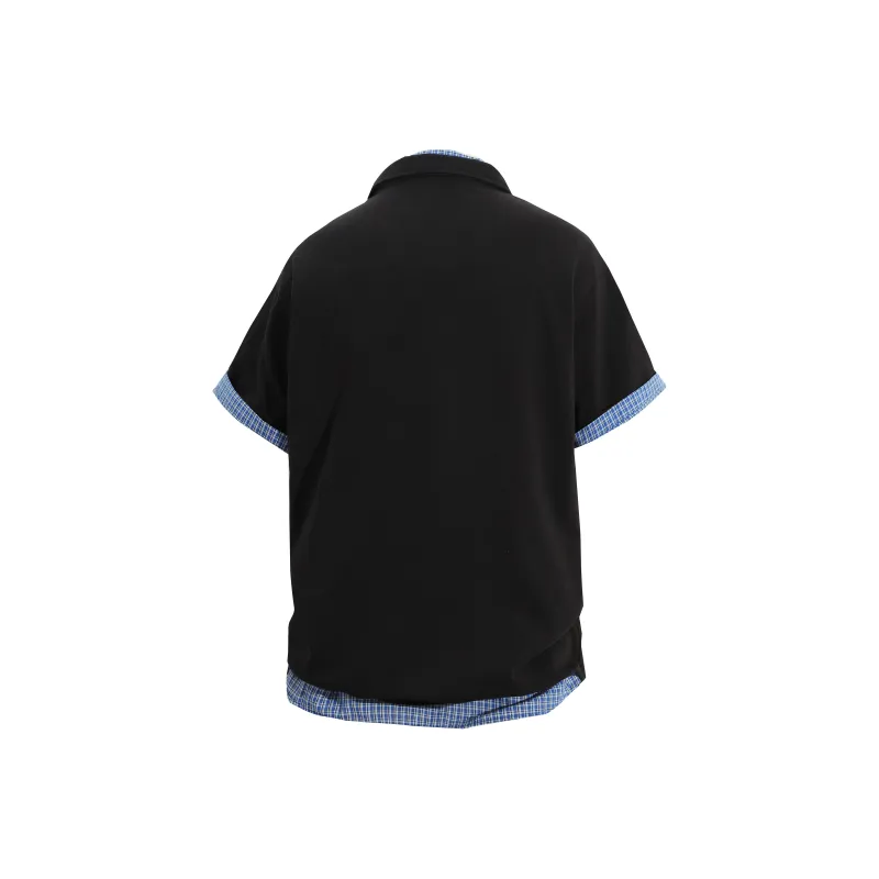 OGEK Polo Shirt Unisex Black POLO Comes With Blue Plaid Shirt-1