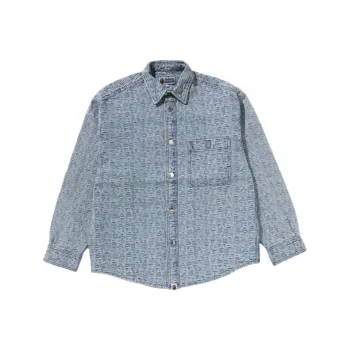 A BATHING APE Lux Sport Pattern Jacquard 10oz Denim Shirt
