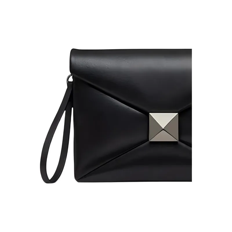 Valentino One Stud Lambskin Clutch Men's Black-3
