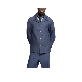 LOUIS VUITTON Lv Blason Embellished Denim Pajama Shirt