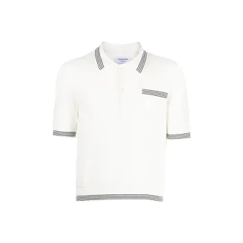 THOM BROWNE Stripe Detailed Knitted Polo Shirt