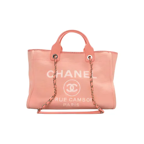 CHANEL Mixed Fiber Tote Bag, Shopping Bag, Shoulder Bag, Handbag Medium Size Women's Light Orange
