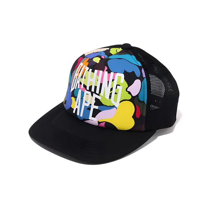 Bape A BATHING APE Multi Camo Nyc Logo Mesh Cap-0