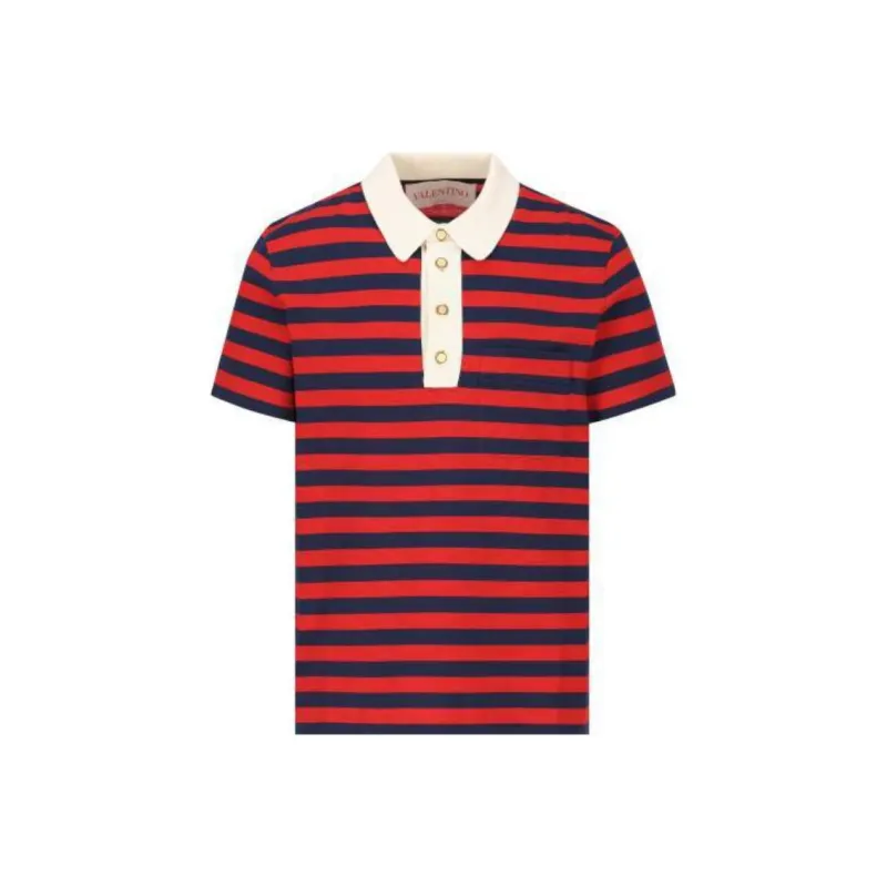 Valentino Striped Button Detailed Polo Shirt-0
