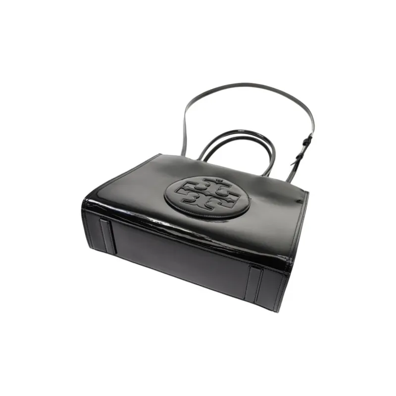 TORY BURCH Ella Polyurethane Tote Bag Shopping Bag Shoulder Bag Handbag Small Size Women's Black-4