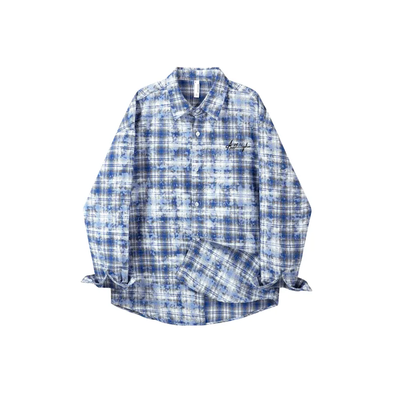 GDRX Shirt Unisex Blue White Plaid Tie-Dye-0