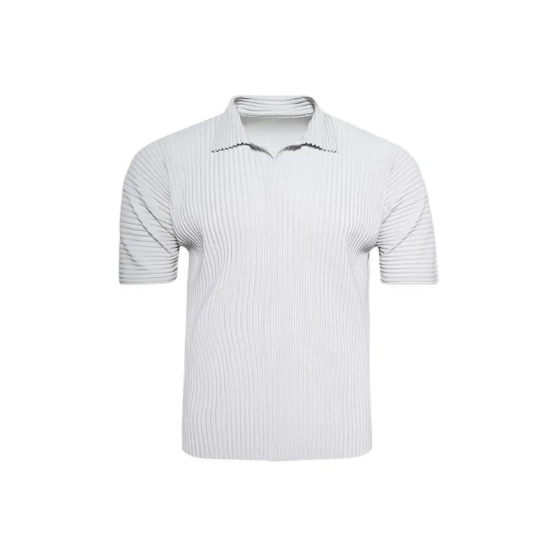 Homme Plissé Issey Miyake Pleated Split Neck Polo Shirt-0