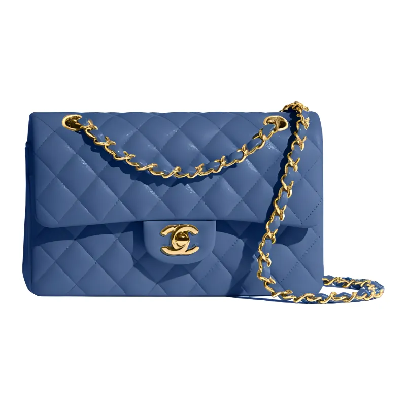 CHANEL Classic Flap CF Grain Calfskin Flap Bag, Shoulder Bag, Crossbody Bag Women's Blue-0