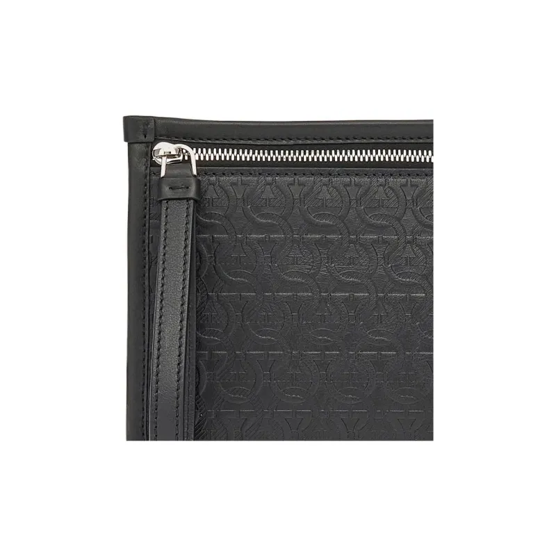 FERRAGAMO Soft Calfskin Clutch Men's Black-4
