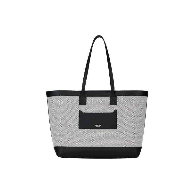 Burberry Canvas With Smooth Calfskin Tote Bag Shopping Bag Handbag Medium Size Women's Black-0