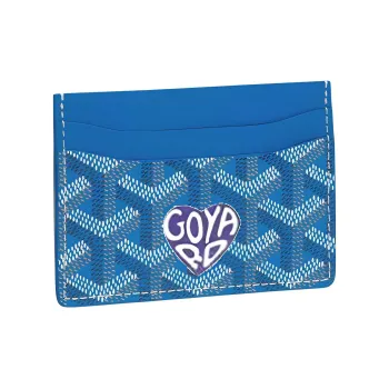 GOYARD Saint-Sulpice Canvas With Leather Dog's Teeth Card Clip Card Holder Unisex Sky Blue Spell Purple Small Heart