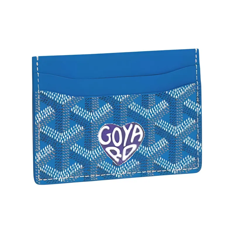 GOYARD Saint-Sulpice Canvas With Leather Dog's Teeth Card Clip Card Holder Unisex Sky Blue Spell Purple Small Heart-0
