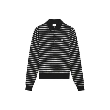 CELINE Striped Triomphe Polo In Fine Wool Polo Shirt Men's Black