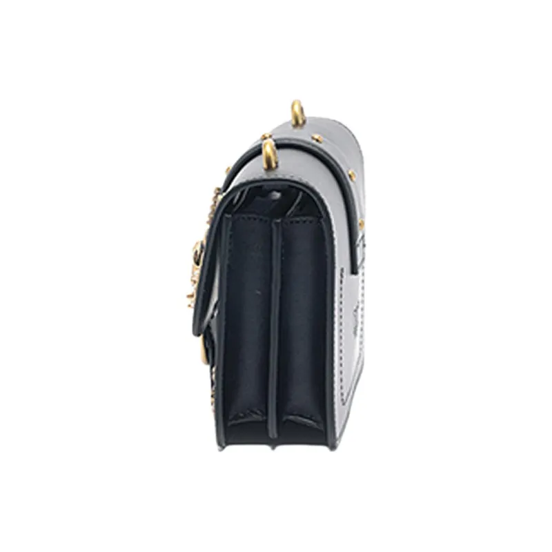 PINKO Cow Leather Flying Bird Swallow Shoulder Bag Medium Size Women's Black/Black Gold-2