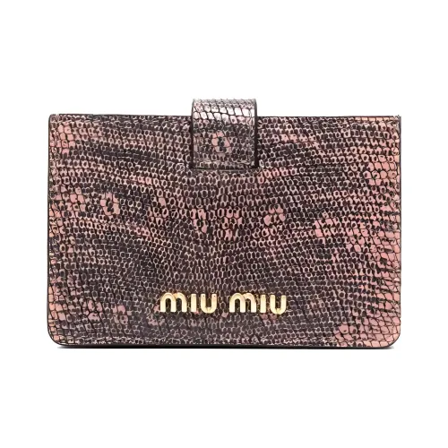 MIU MIU Grained Leather Card Holder Wallet Women's Brown