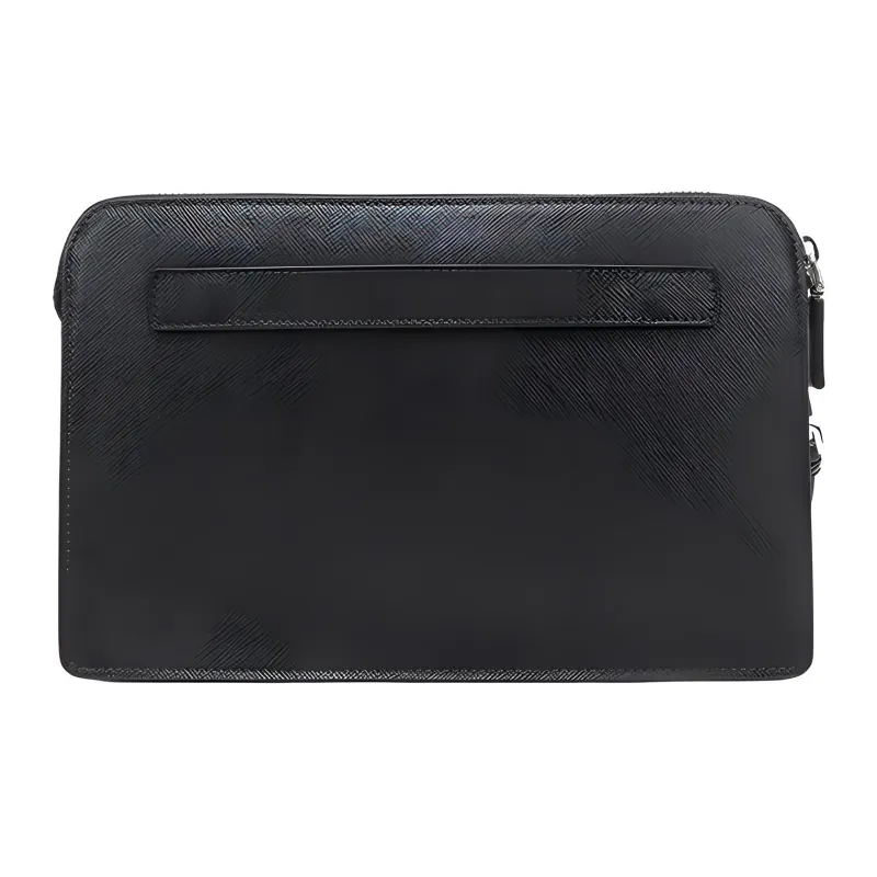 PRADA Cow Leather Clutch Men's Black-1
