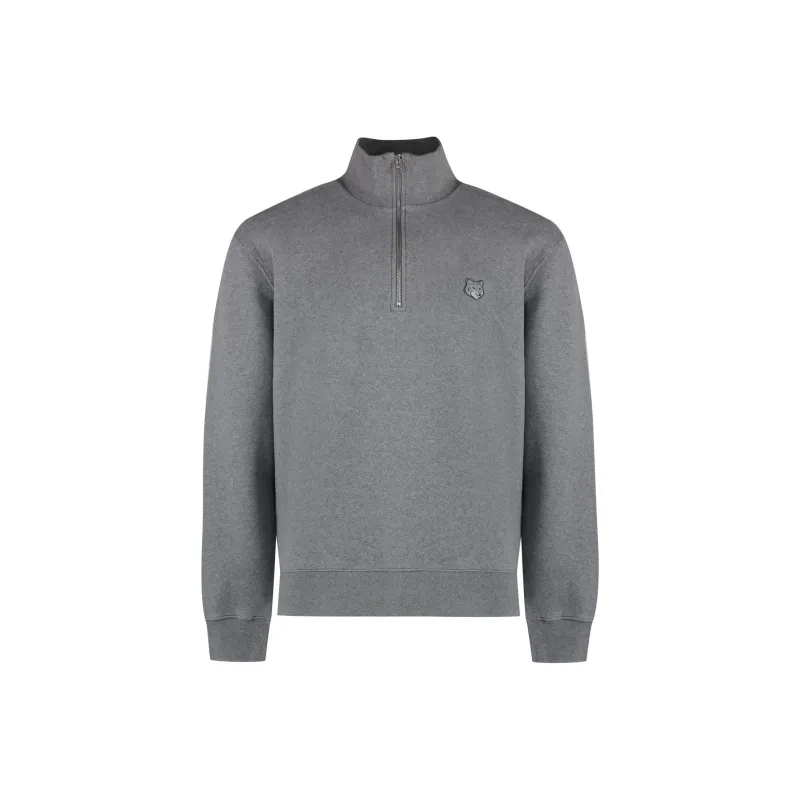 Maison Kitsune Bold Fox Head Patch Half Zip Sweatshirt-0