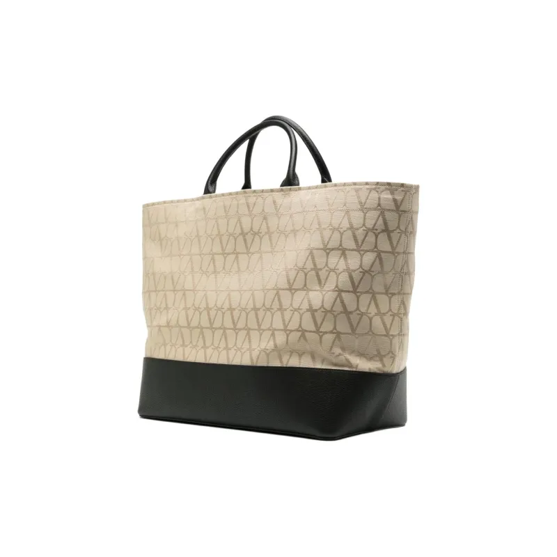 Valentino Cotton Tote Bag, Shopping Bag, Shoulder Bag, Crossbody Bag, Handbag Men's Light Beige-1