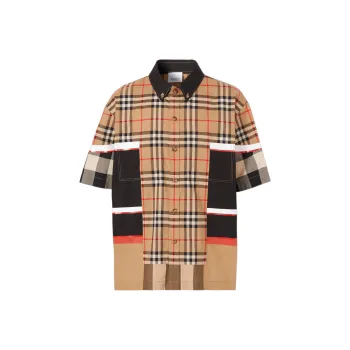 Burberry Short Sleeve Patchwork Check Cotton Shirt