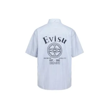 EVISU Shirts Men Dark Blue White Stripes