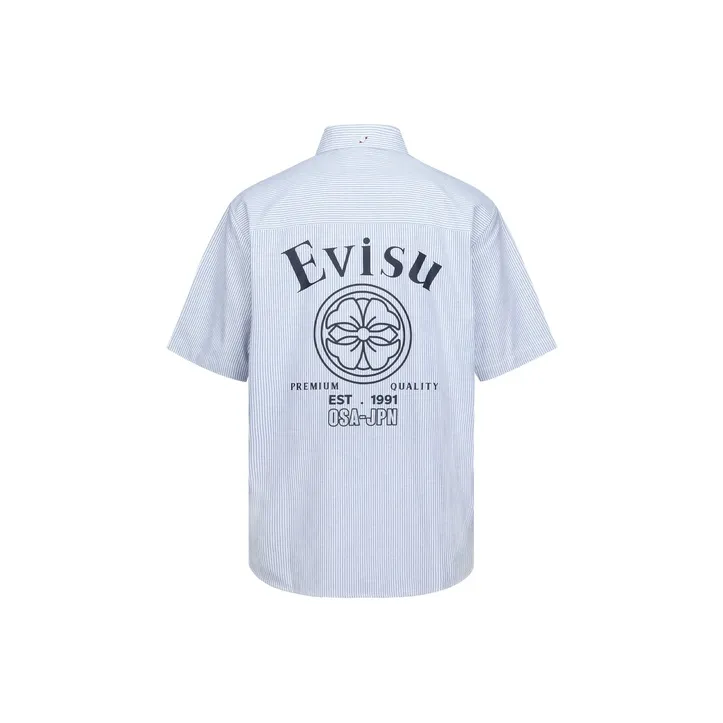 EVISU Shirts Men Dark Blue White Stripes-0