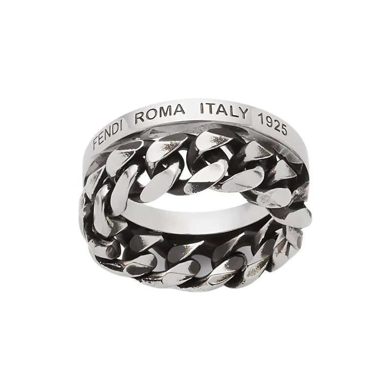 FENDI Metal Brass Rings Men's Silver-1