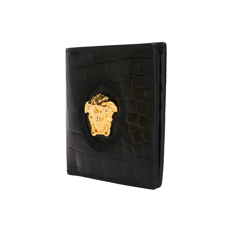 VERSACE Crocodile Pattern Leather Wallet Mini Men's Black-1