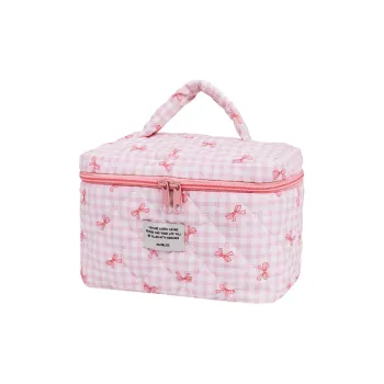 MITIANTU Seamless Checkered Bowknot Cute Makeup Bag Portable Bucket Bag For Women's Underwear And Skincare Storage