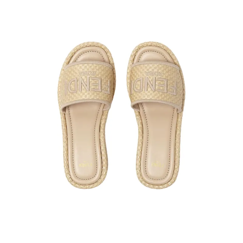 FENDI Sunshine Abrasion Resistant Slide Slippers Women's Beige-3