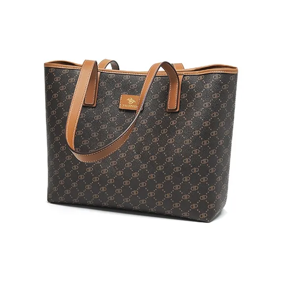 PIERPOLO PVC Large Capacity Tote Bag, Shopping Bag, Shoulder Bag Large Size Women's Coffee-3