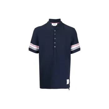 THOM BROWNE Logo Patch Striped Polo Shirt
