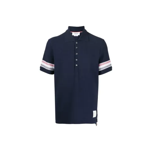 THOM BROWNE Logo Patch Striped Polo Shirt