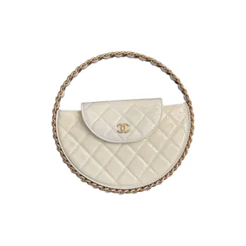 CHANEL Patent Leather, Cow Leather Handbag Women's White